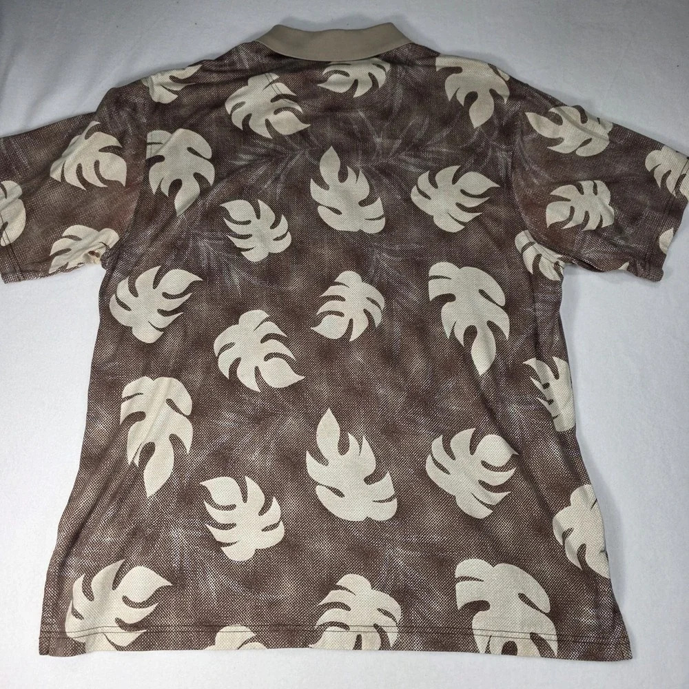 Vintage Turnbury 100%‎ Cotton Polo Shirt Tan Monstera Tropical Men's Size XL